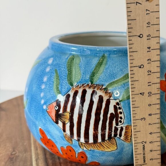 Tropical Ocean Fish Bowl Planter Coastal Beach House Decor Sea Art By Jay Import - Picture 13 of 16